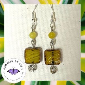 Handmade Yellow Green Beaded SilverTone Drop Dangle Earrings